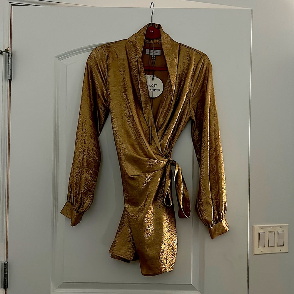 LOST + WONDER Double Breasted Gold Wrap/Tie Dress- NWT